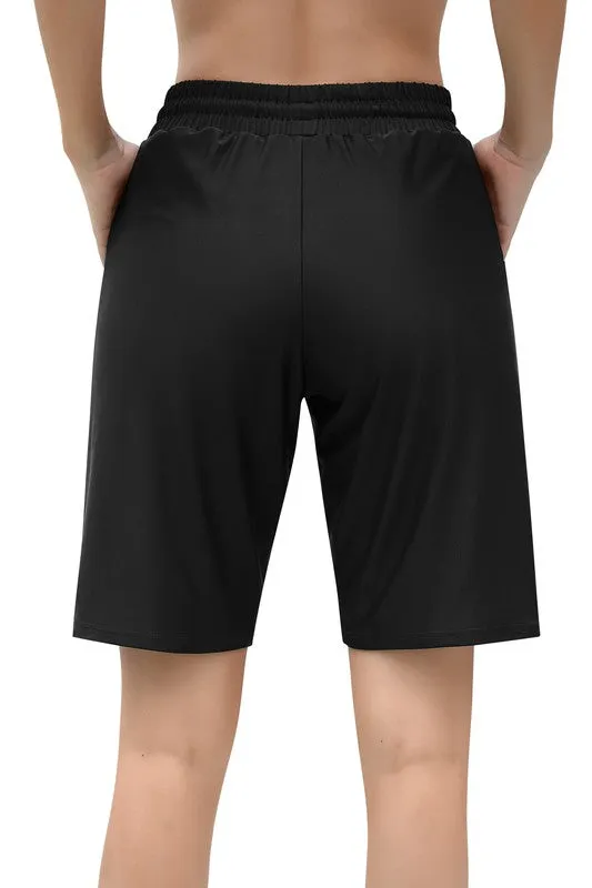 Women's Solid High Waist Long Board Swim Shorts