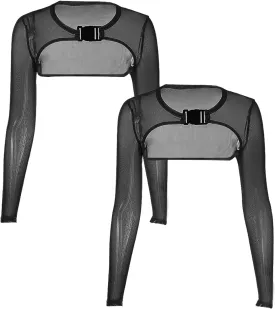 Ypser See Through Mesh Crop Top Sheer Open Front Shrug Fishnet Cover Ups with Buckle